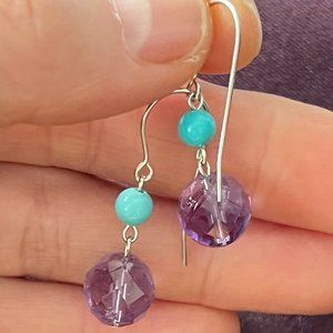 Artisan 925 Sterling Silver Semi Precious Stone Earrings, Amethyst Earrings